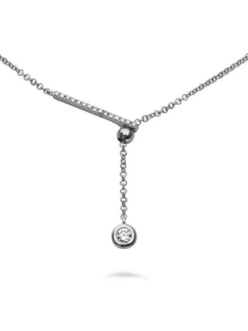 Adjustable 14K White Gold 0.12ctw Natural Diamond Bar Lariat Y Necklace 18”
